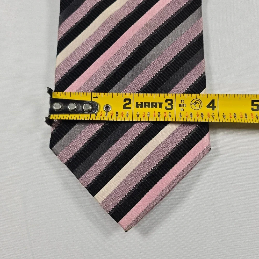 Silk Tie Roberto Villini Couture Pink‎ Grey Black Striped Designer Mens